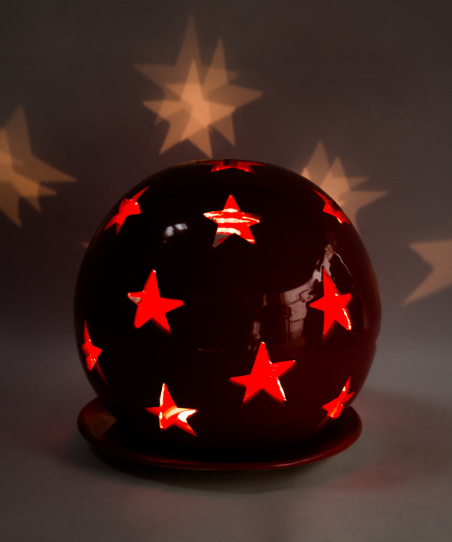 Keramik Windlichter Kugeln Sterne Rot - Aleya Keramik
