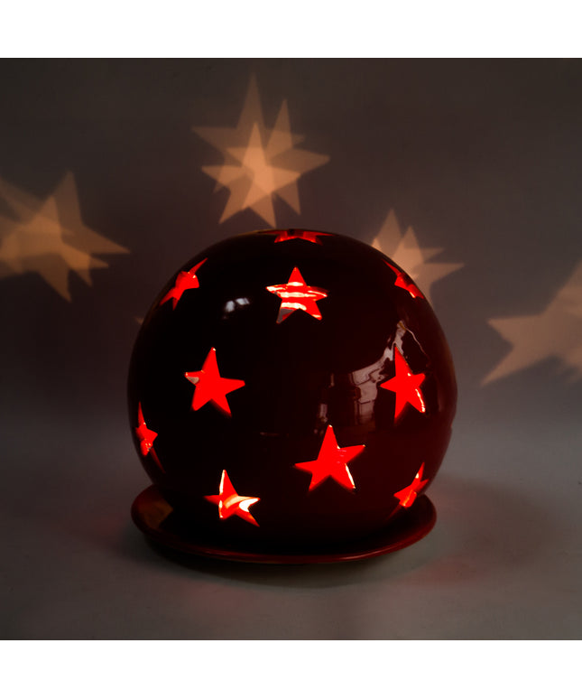 Keramik Windlichter Kugeln Sterne Rot