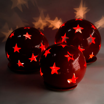 Keramik Windlichter Kugeln Sterne Rot