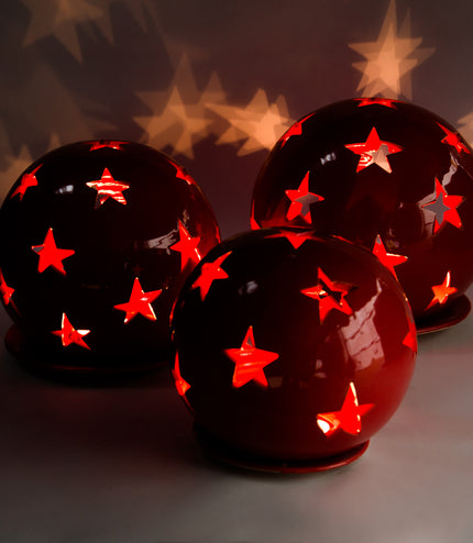 Keramik Windlichter Kugeln Sterne Rot
