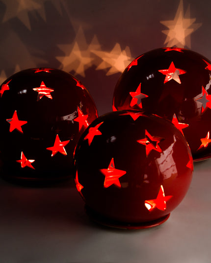 Keramik Windlichter Kugeln Sterne Rot