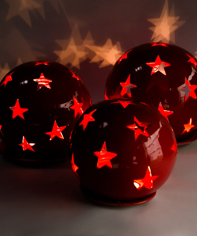 Keramik Windlichter Kugeln Sterne Rot