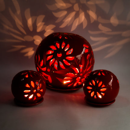 Windlichter Kugeln Blume Rot - Aleya Keramik