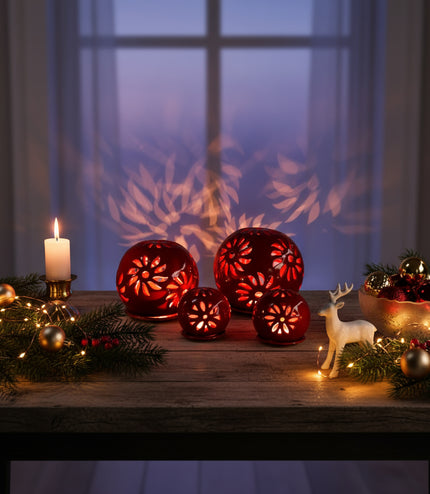 Windlichter Kugeln Blume Rot
