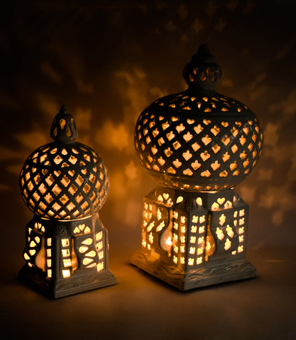 Keramik Windlichte Käfig Weiß