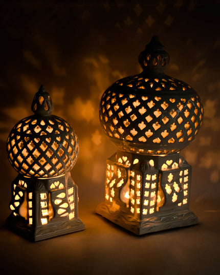 Keramik Windlichte Käfig Weiß