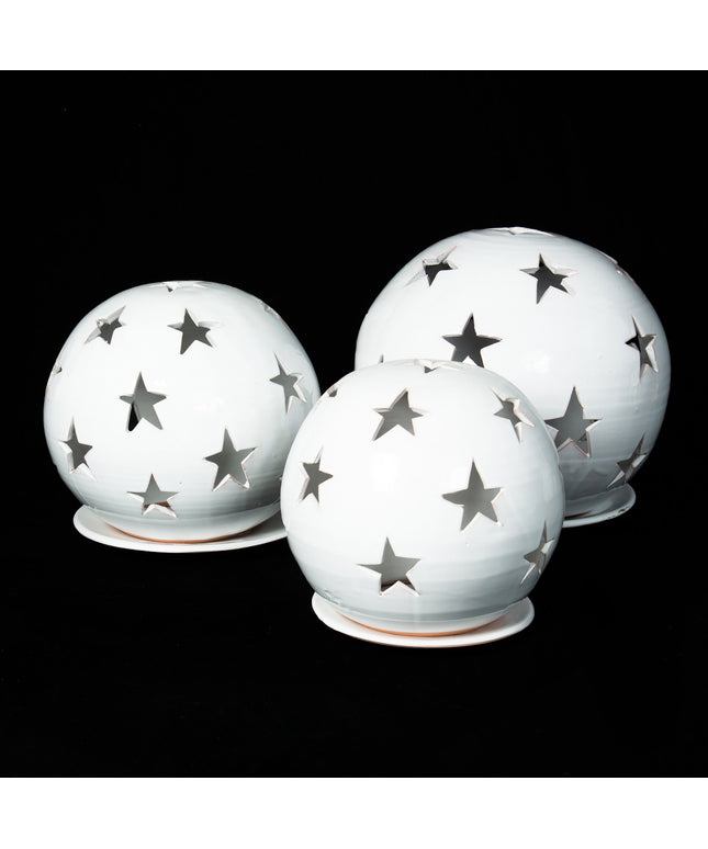 Keramik Windlichter Kugel Sterne weiß