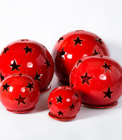 Keramik Windlichter Kugeln Sterne Rot