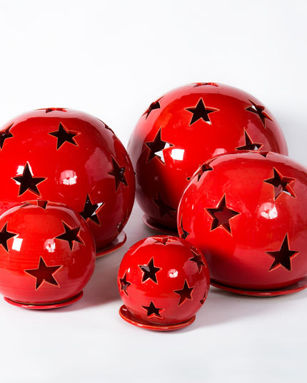 Keramik Windlichter Kugeln Sterne Rot