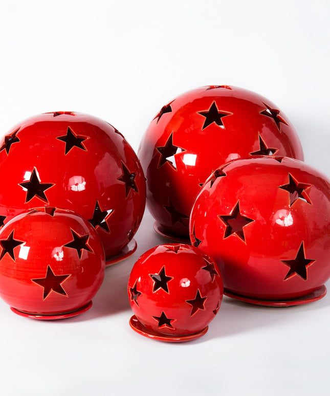 Keramik Windlichter Kugeln Sterne Rot