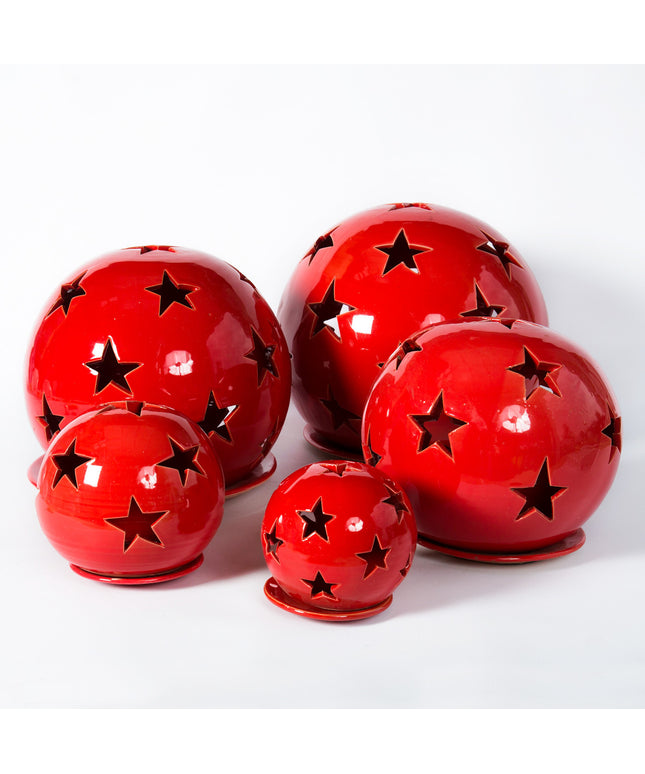 Keramik Windlichter Kugeln Sterne Rot