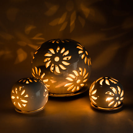 Windlichter Kugeln Blume Weiß - Aleya Keramik
