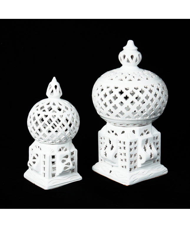 Keramik Windlichte Käfig Weiß