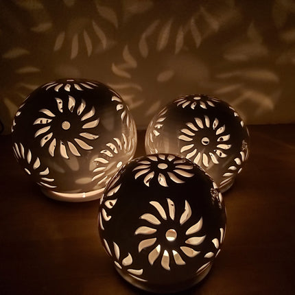 Windlichter Kugeln Blume Weiß - Aleya Keramik