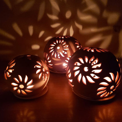 Keramik Windlichterkugel Terrakotta Sonne - Aleya Keramik