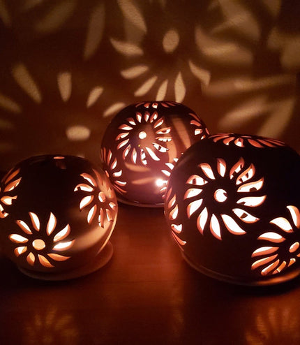 Keramik Windlichterkugel Terrakotta Sonne