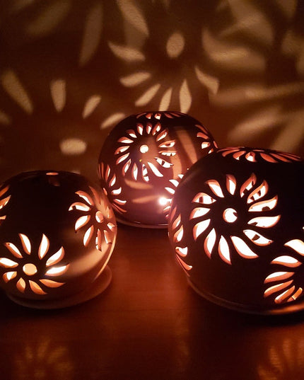 Keramik Windlichterkugel Terrakotta Sonne