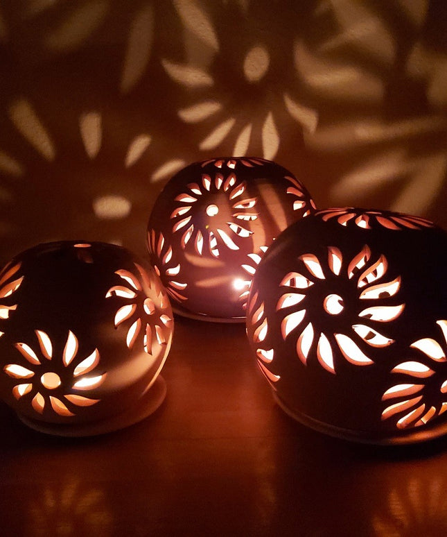 Keramik Windlichterkugel Terrakotta Sonne - Aleya Keramik