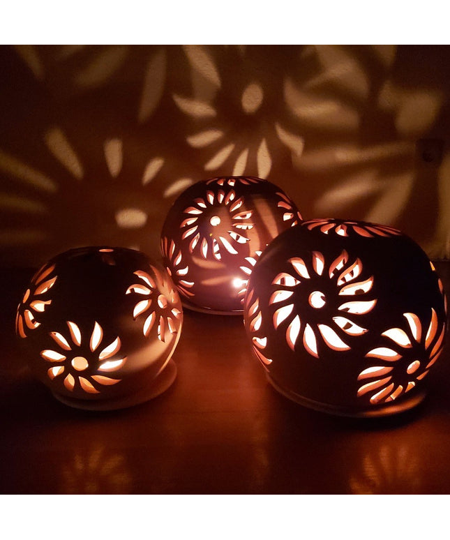 Keramik Windlichterkugel Terrakotta Sonne